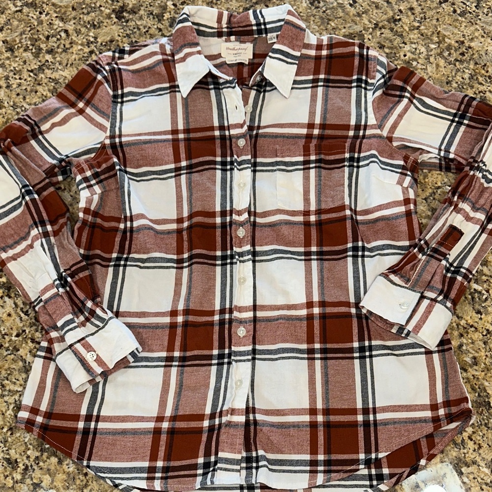 Weatherproof Vintage Rust, Navy and White Plaid Button Down Flannel Shirt